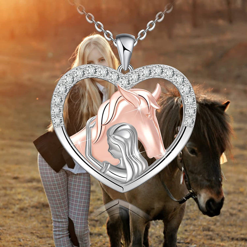 Horse And Girls Heart Sterling Sliver Necklace