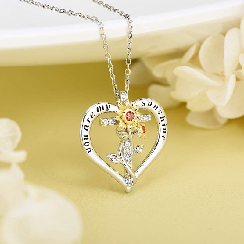 Sunflower Cross Sterling Silver Necklace