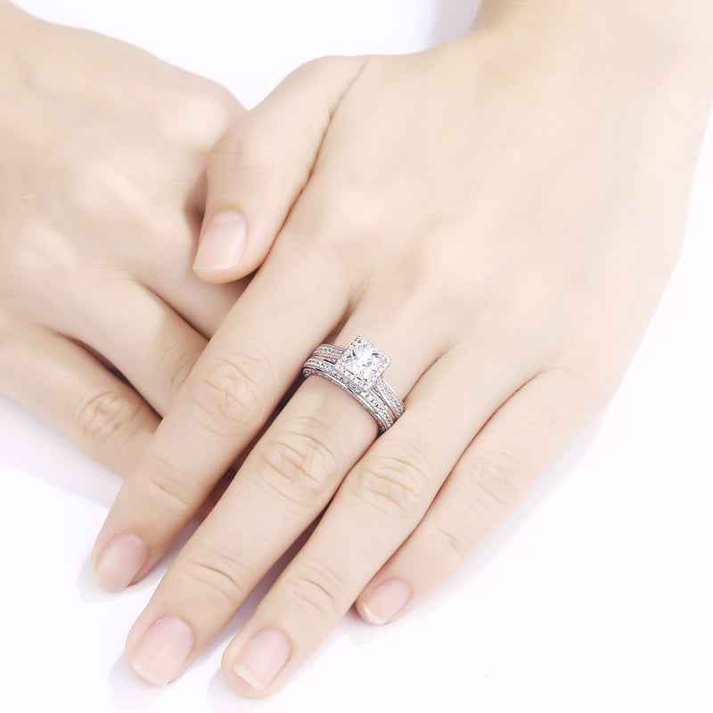 Engagement Wedding Sterling Silver Ring Set