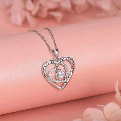 Double Heart With Zircon Sterling Silver Necklace