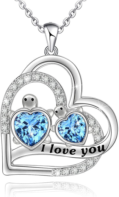 Double Turtle With Love Heart Sterling Sliver Necklace