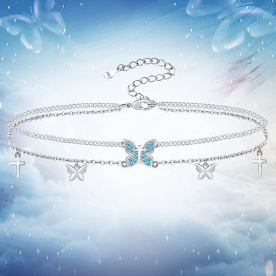 Butterfly Cross Sterling Silver Anklet