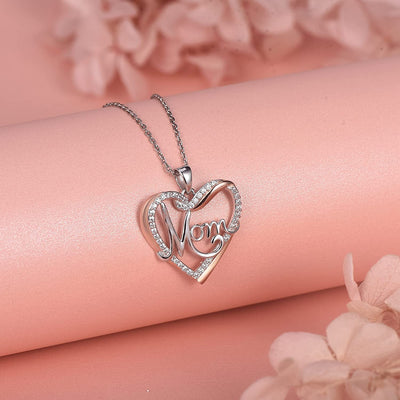 Mom Love Heart Sterling Silver Necklace