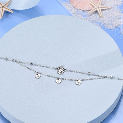 Turtle Heart Sterling Silver Anklet