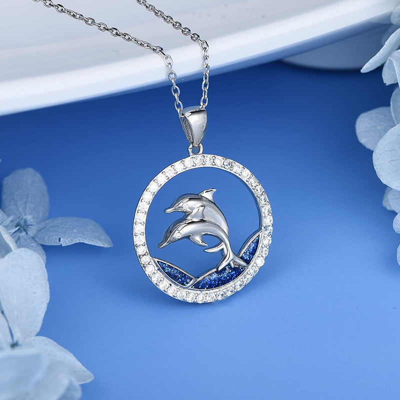 Double Dolphin Sterling Silver Necklace