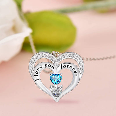Double Heart Birthstone Sterling Silver Necklace