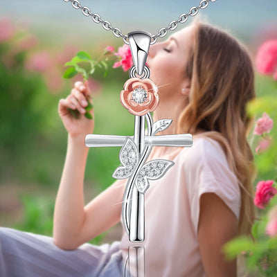 Rose Cross Sterling Silver Necklace