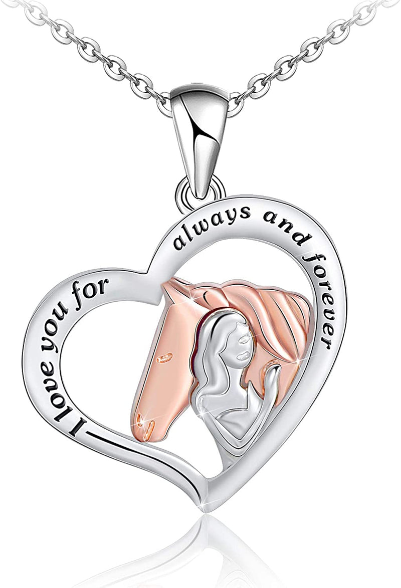 Horse And Girl Sterling Silver Heart Necklace