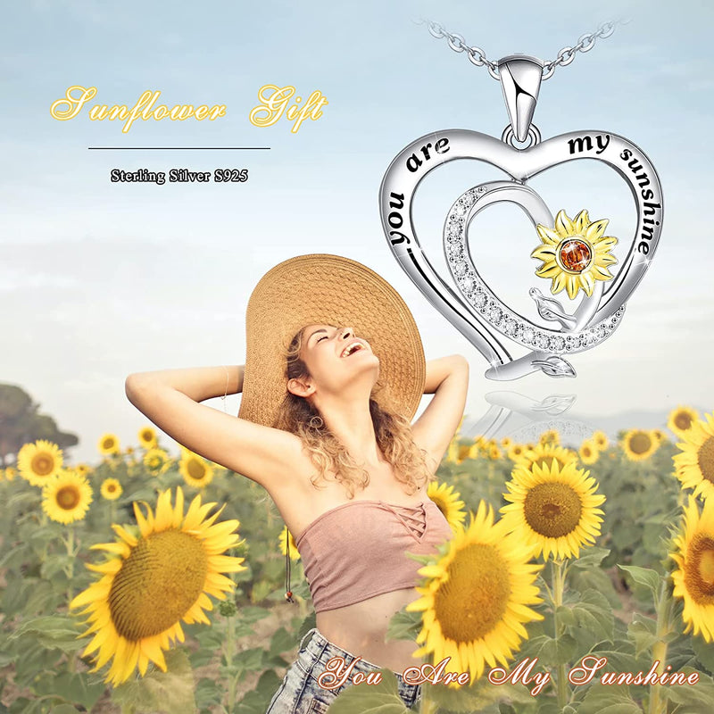 Sunflower Double Heart Sterling Silver Necklace