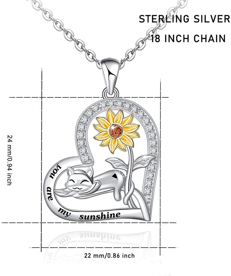 Sunflower With Cat Sterling Silver Necklace