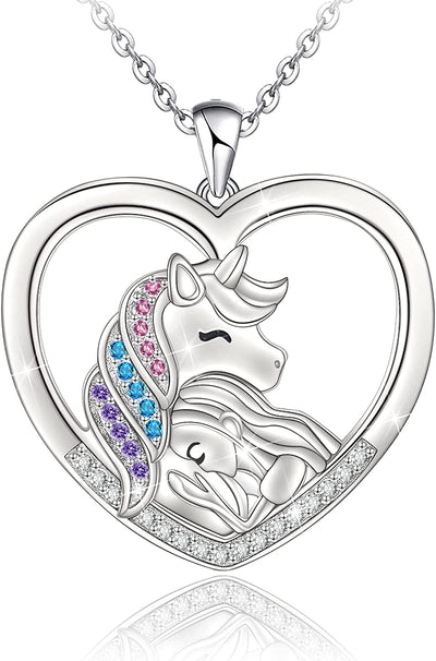 Unicorn and Girl Heart Sterling Silver Necklace