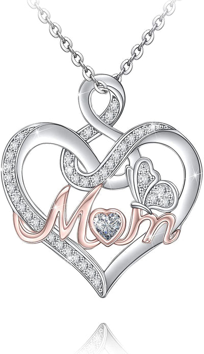 Mom Butterfly Heart Sterling Silver Necklace