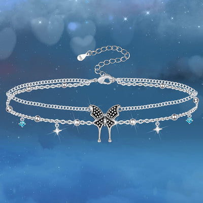 Butterfly Layered Sterling Silver Anklet Bracelet