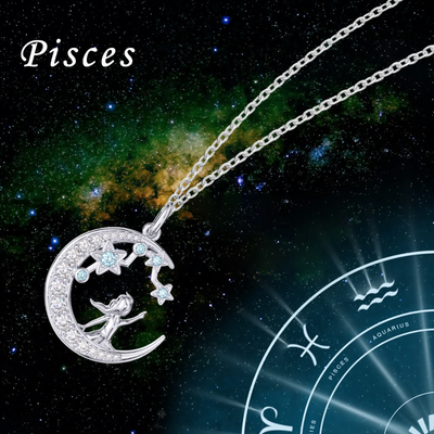 Zodiac Pisces 12 Constellation Birthstone Necklace Sterling Silver