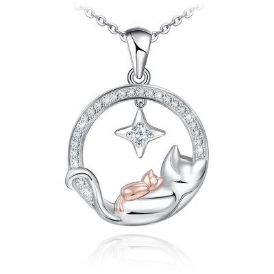 Mom And Baby Cat Star Sterling Silver Necklace