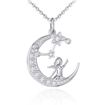 Zodiac Aries 12 Constellation Birthstone Necklace Sterling Silver