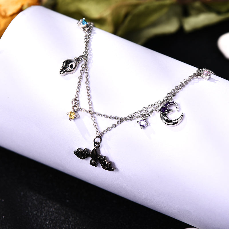 Halloween Witches Ghost bat Charm Layered Sterling Silver Bracelets