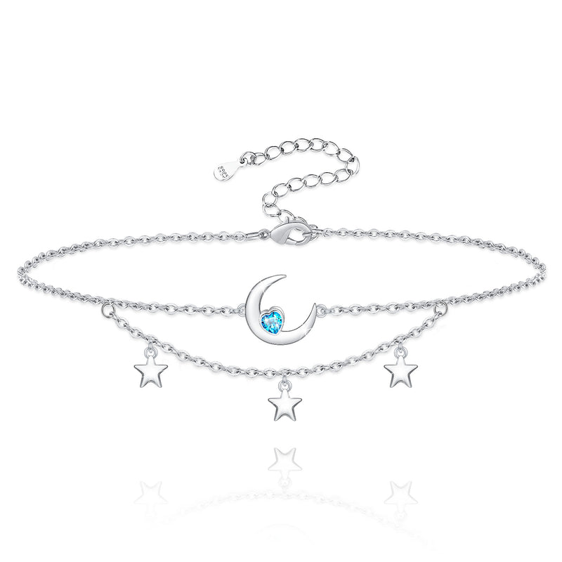 Moon Star Sterling Silver Anklet