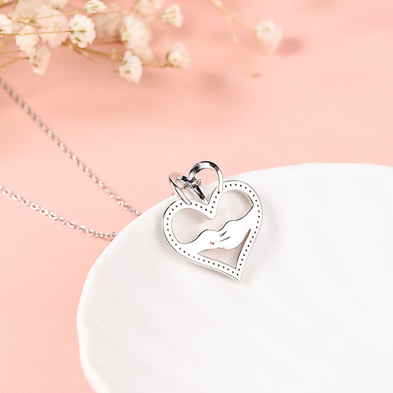 Hand In Hand Love Heart Sterling Silver Necklace