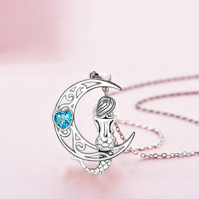 Mermaid Crescent Moon Sterling Silver Necklace