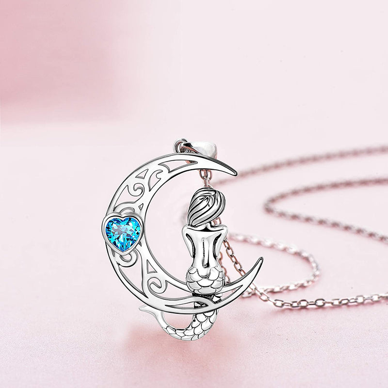 Mermaid Crescent Moon Sterling Silver Necklace