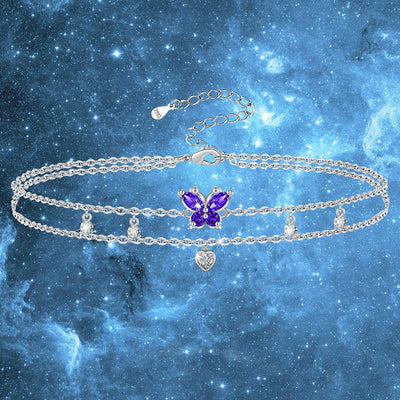 Double Layered Butterflies Sterling Silver Anklet