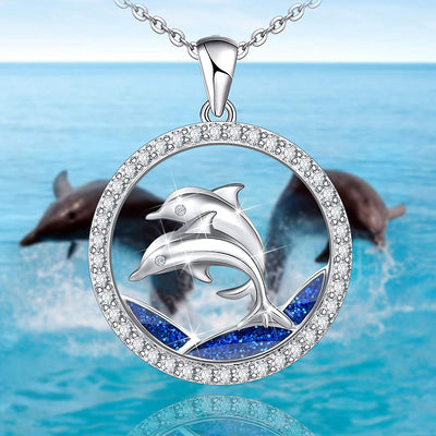 Double Dolphin Sterling Silver Necklace