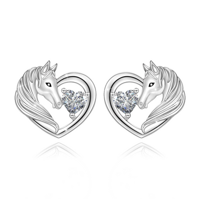 Heart Horse Sterling Silver Earring