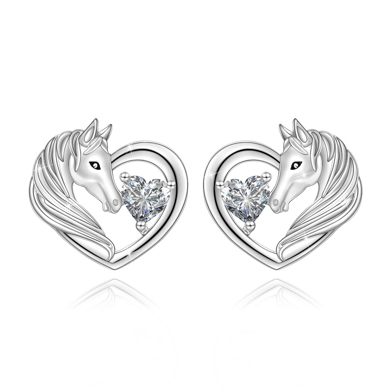 Heart Horse Sterling Silver Earring