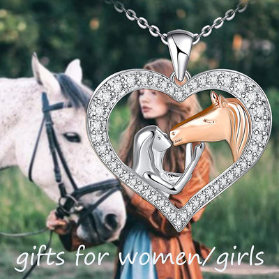 Girls And Horse Heart Sterling Silver Necklace