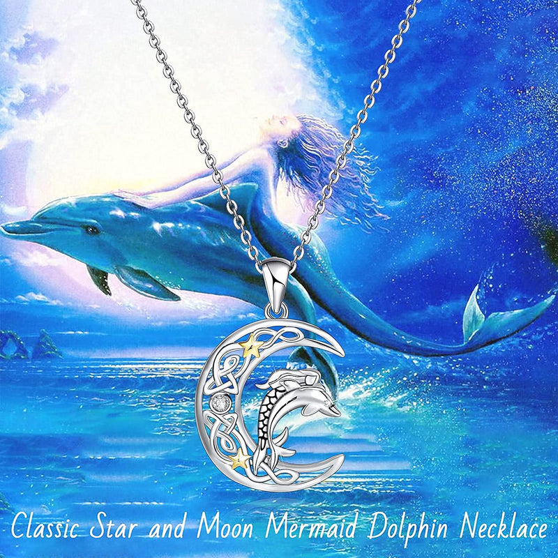 Mermaid And Dolphin Sterling Silver Necklace