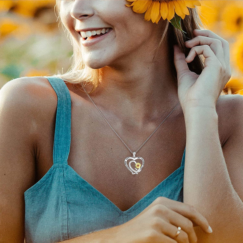 Sunflower Double Heart Sterling Silver Necklace