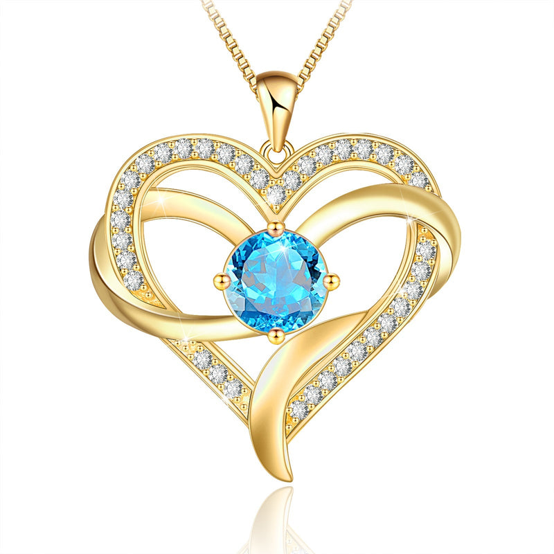 Love Heart With Birthstone Zirconia Sterling Silver Necklaces