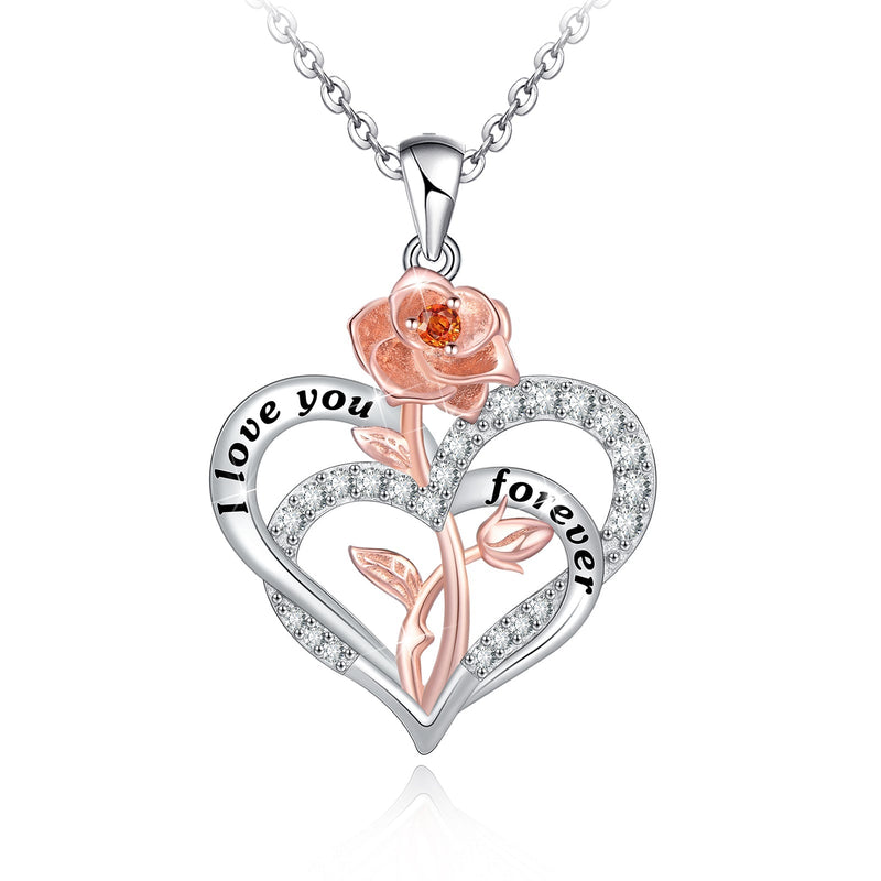 Rose Love Heart Sterling Silver Necklace