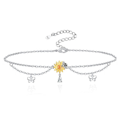 Sunflower And Bee Sterling Silver Anklet