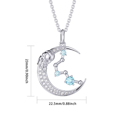 Pisces Constellation Zodiac 12 Horoscope Astrology Astronaut On Moon Necklace Sterling Silver
