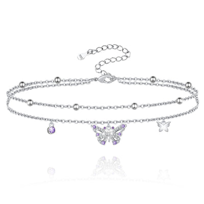 Butterfly Layered Sterling Silver Anklets Bracelet