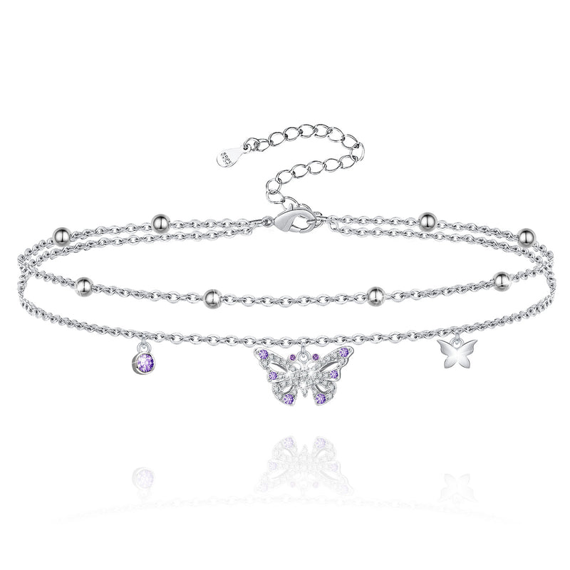 Butterfly Layered Sterling Silver Anklets Bracelet