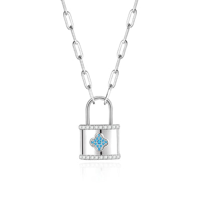 Locket With Blue Clover Sterling Silver Necklace