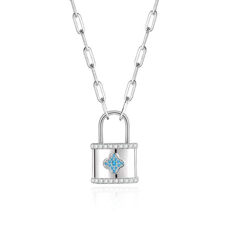 Locket With Blue Clover Sterling Silver Necklace