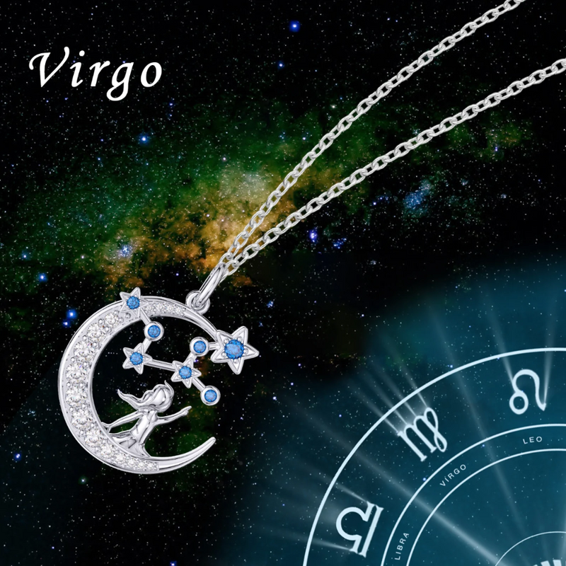 Zodiac Virgo 12 Constellation Birthstone Necklace Sterling Silver