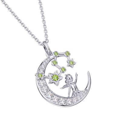 Zodiac Leo 12 Constellation Birthstone Necklace Sterling Silver