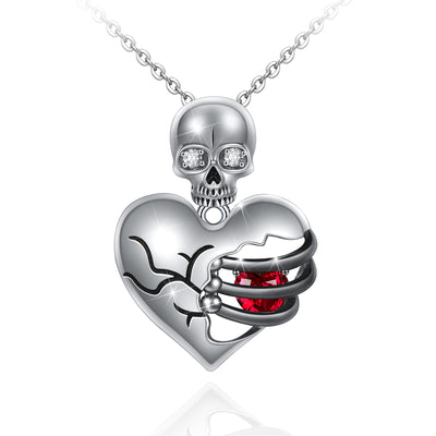 Halloween Skull Love Heart Sterling Silver Necklace