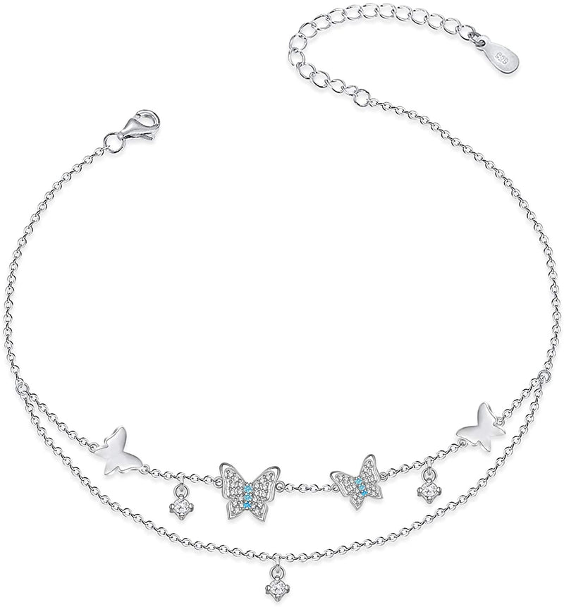 Four Butterflies Sterling Silver Anklet