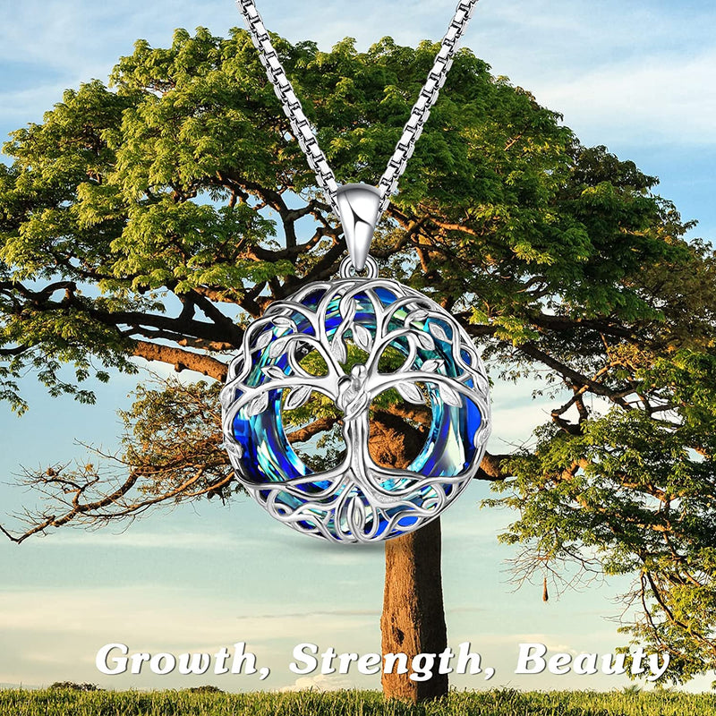 Tree of Life With Circle Crystal Sterling Silver Necklace