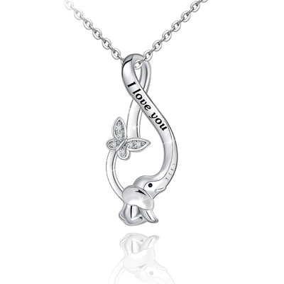 Elephant And Butterfly Infinite Sterling Silver Necklace