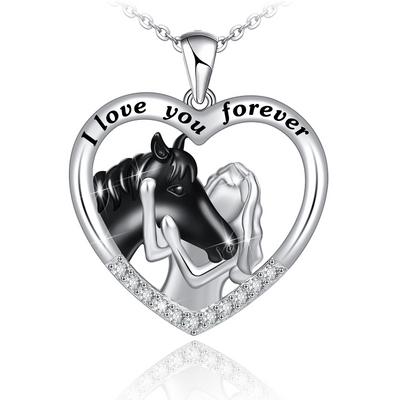 Lucky Horse And Girls Heart Sterling Silver Necklace