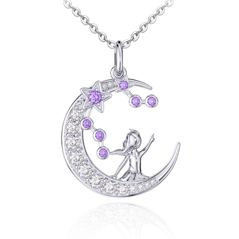 Zodiac Aquarius 12 Constellation Birthstone Necklace Sterling Silver