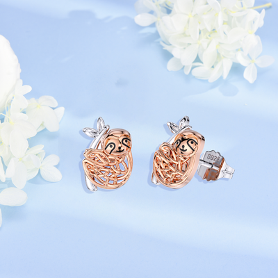 Rose Gold Funny Sloth Stud Earring Sterling Silver