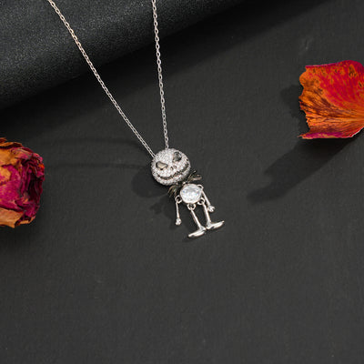 Halloween Skull  Dancing Ghost Sterling Silver Necklace